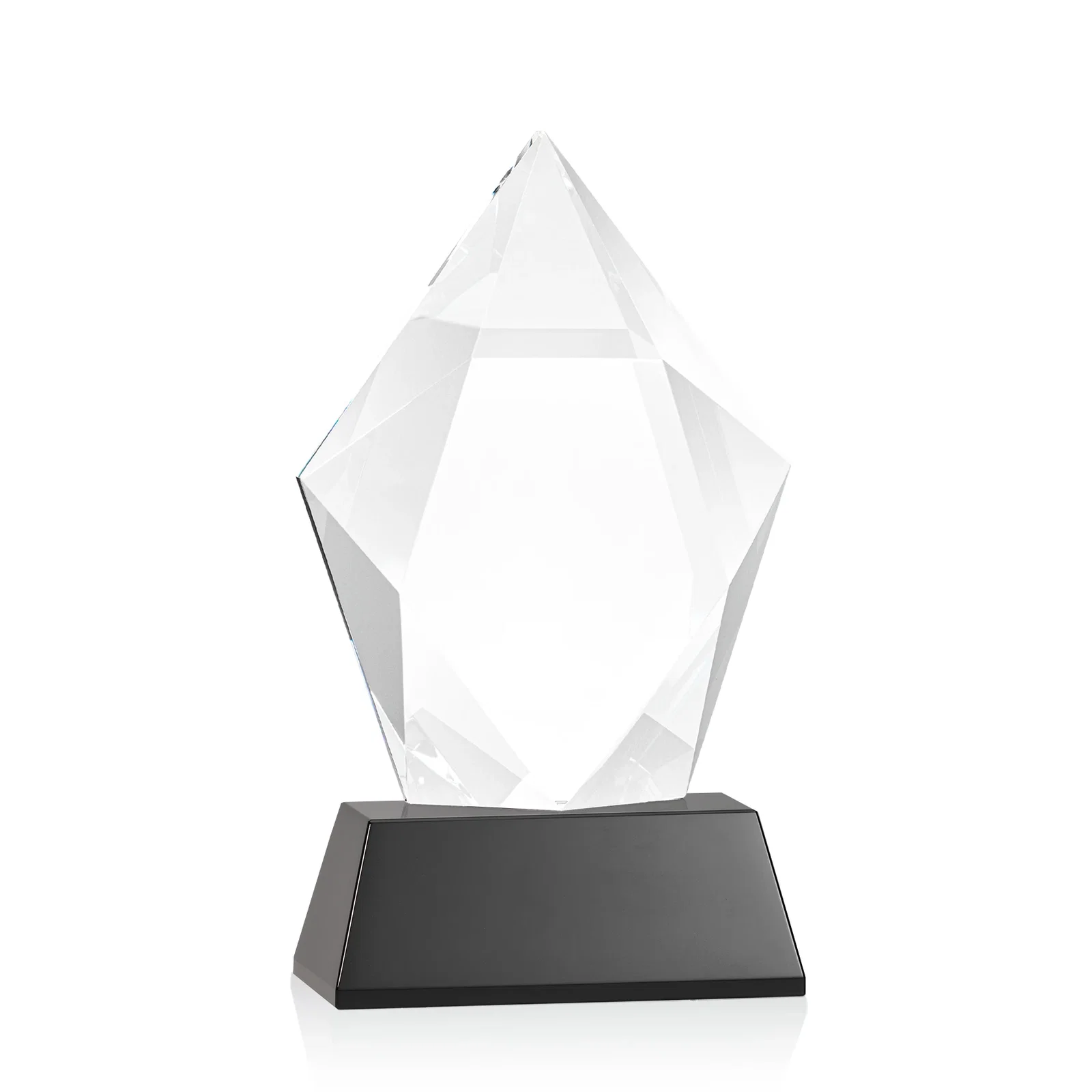 Custom printed Faceted Optical Crystal Pentagon Award on Tall Tapered Base, awards, with your logo for corporate award ceremonies