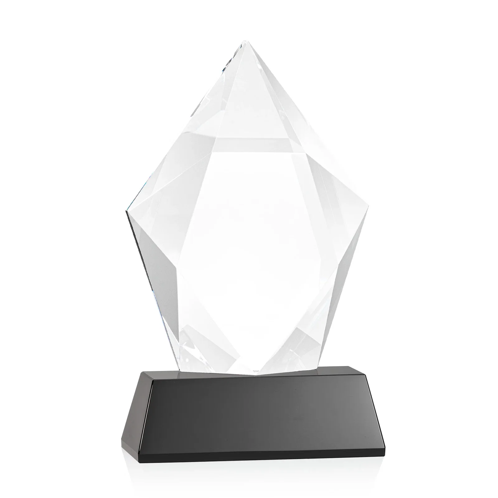 Custom printed Faceted Optical Crystal Pentagon Award on Tall Tapered Base, awards, with your logo for service anniversary gifts