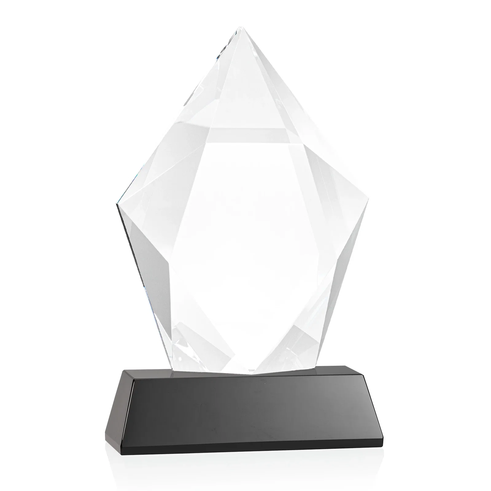 Custom printed Faceted Optical Crystal Pentagon Award on Tall Tapered Base, awards, with your logo for sales achievement awards