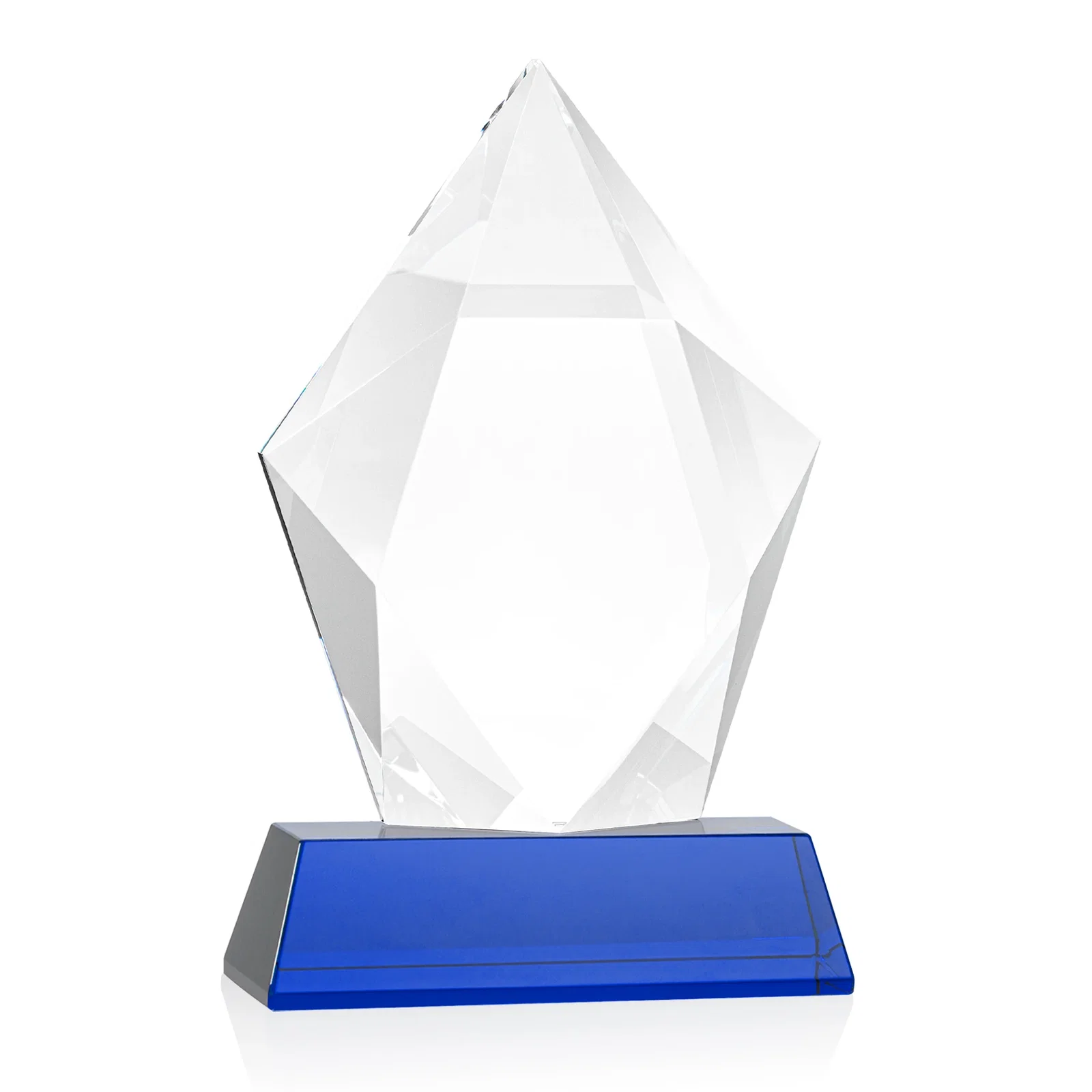 Custom printed Faceted Optical Crystal Pentagon Award on Tall Tapered Base, awards, with your logo for graduation ceremonies