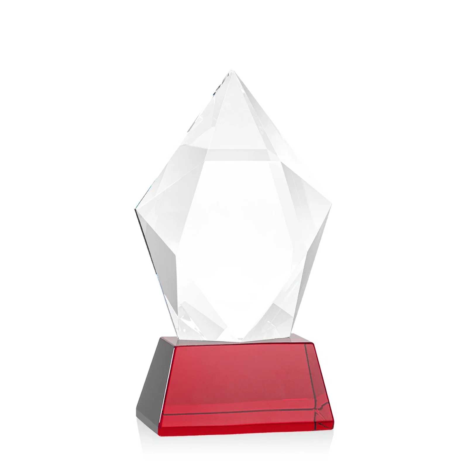 Custom printed Faceted Optical Crystal Pentagon Award on Tall Tapered Base, awards, with your logo for safety achievement programs