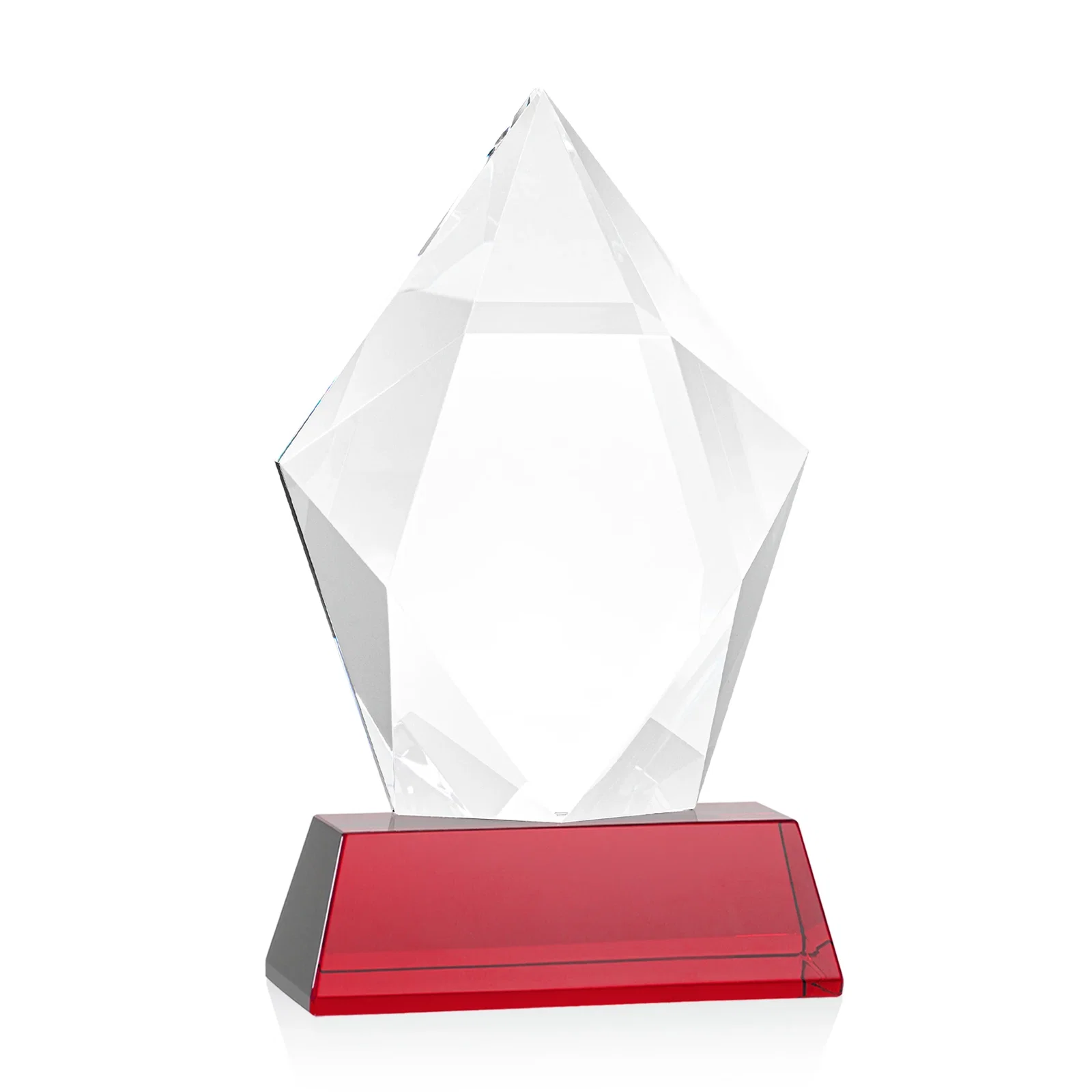 Custom printed Faceted Optical Crystal Pentagon Award on Tall Tapered Base, awards, with your logo for dealer and partner awards