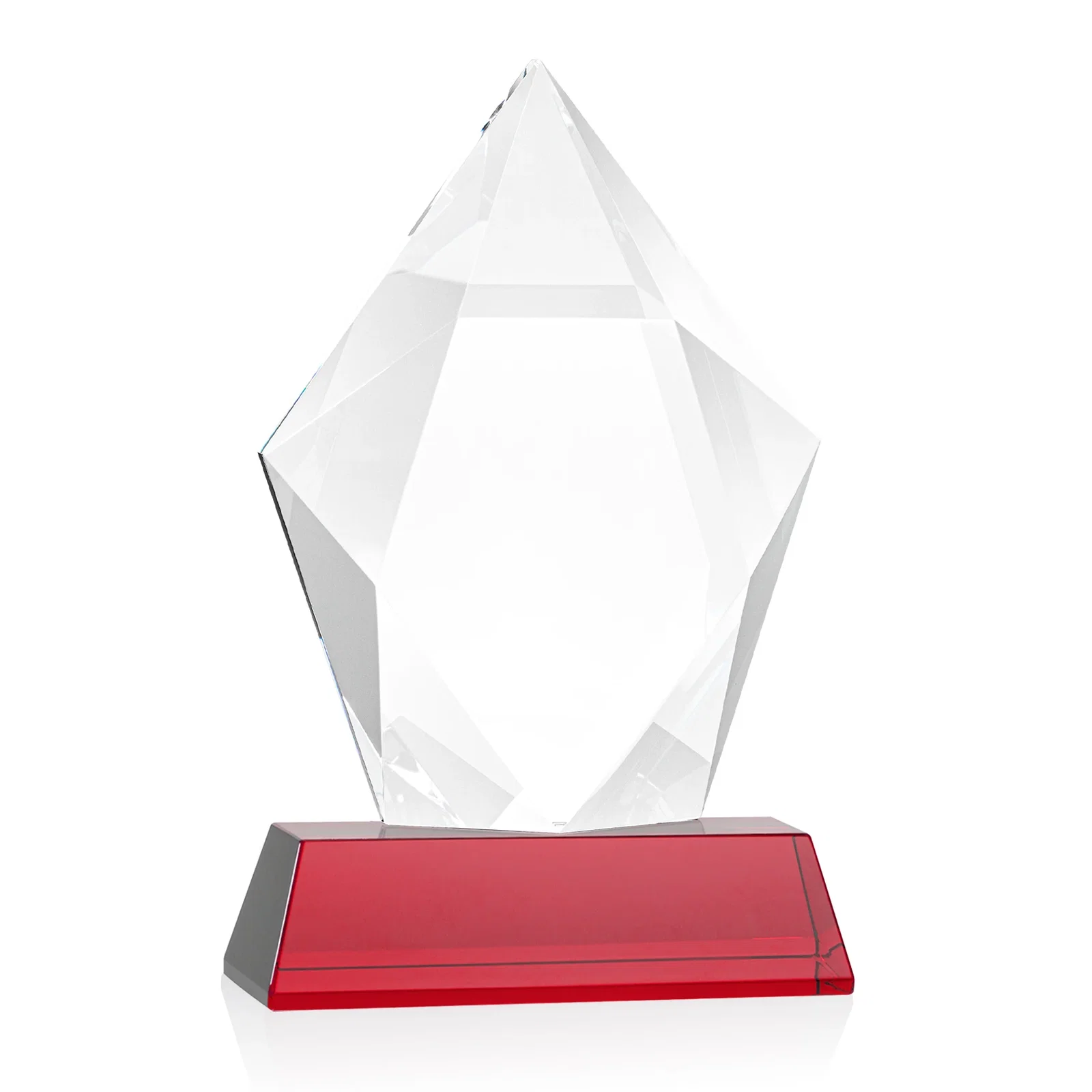 Custom printed Faceted Optical Crystal Pentagon Award on Tall Tapered Base, awards, with your logo for company anniversary events