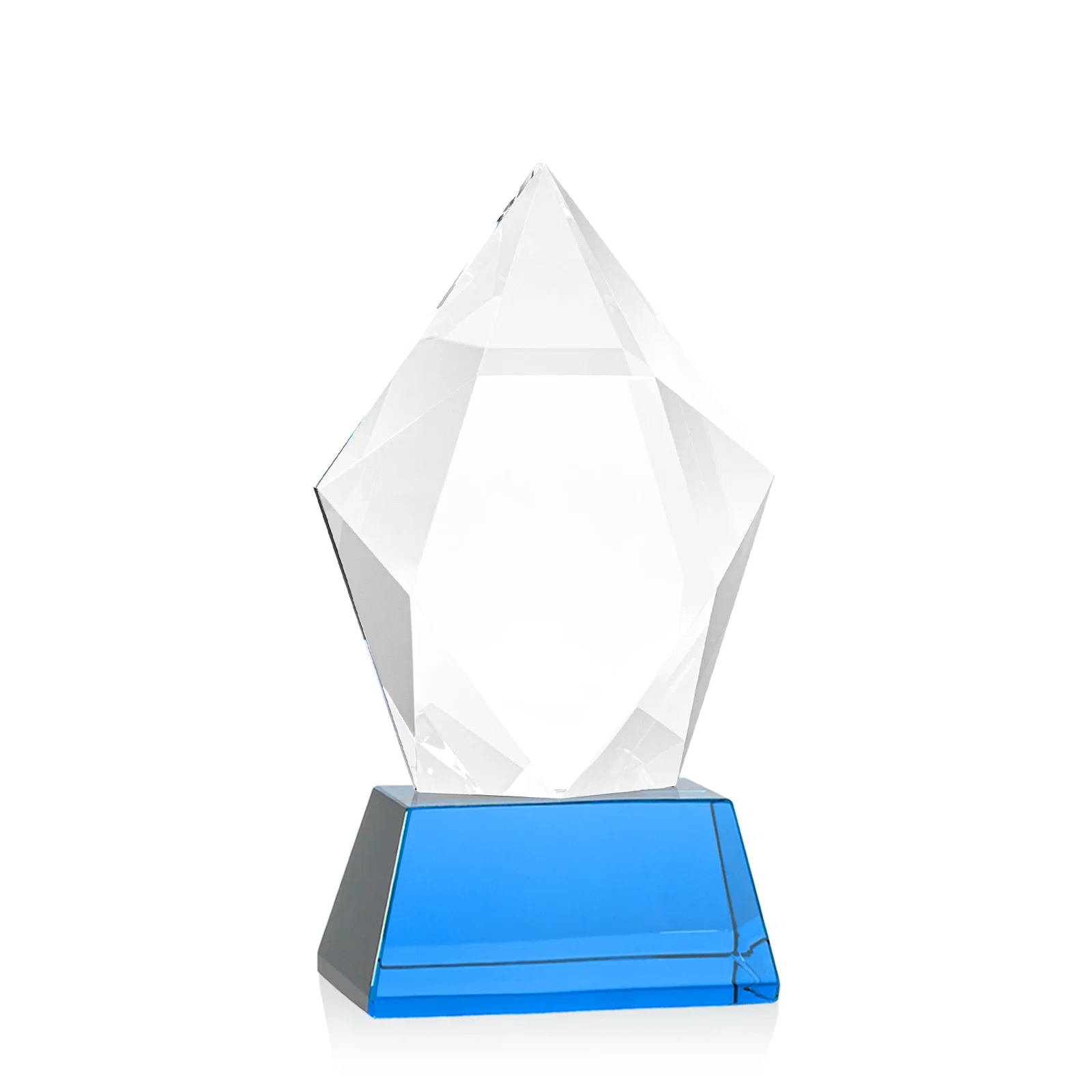 Customized Faceted Optical Crystal Pentagon Award on Tall Tapered Base, awards, with your logo for employee recognition