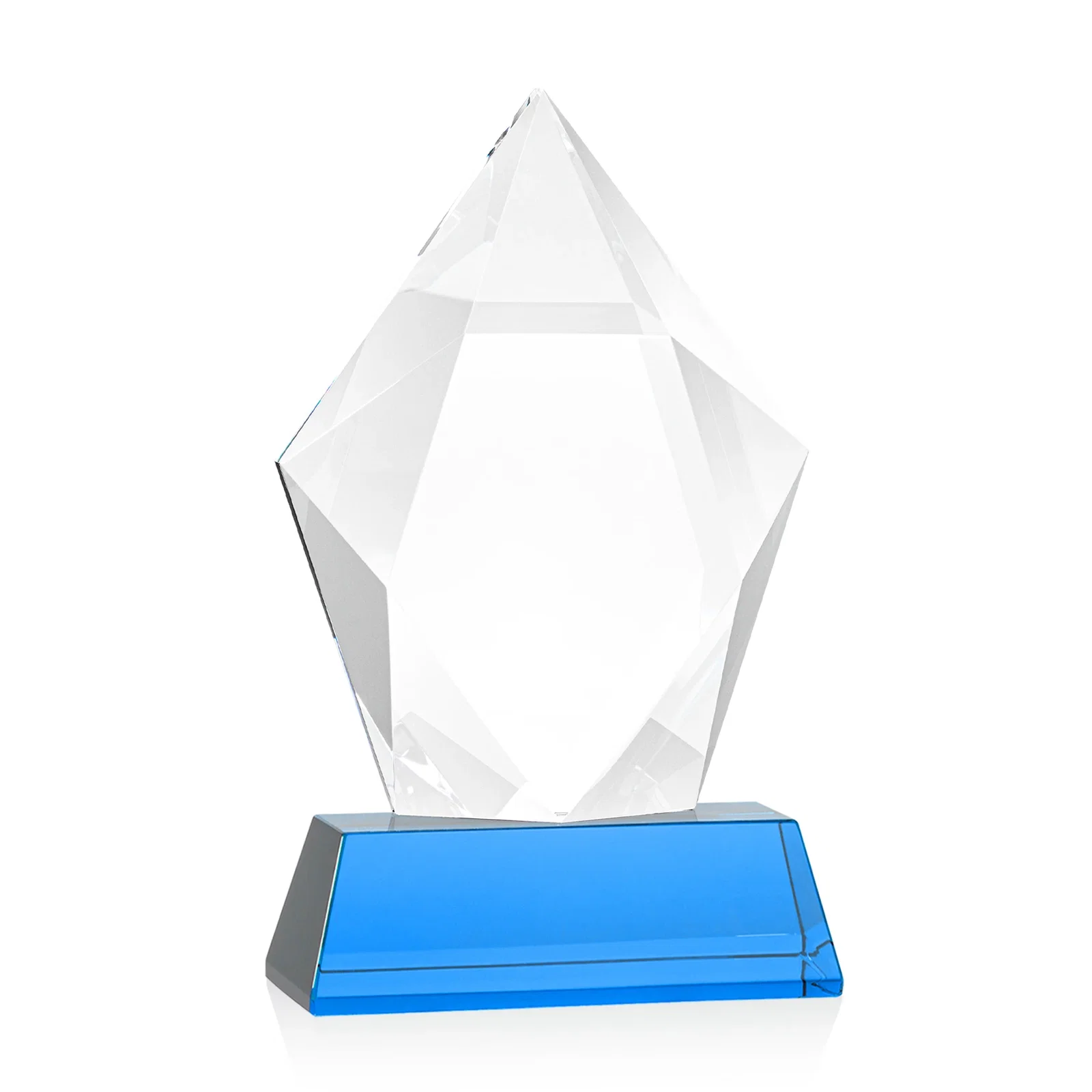 Customized Faceted Optical Crystal Pentagon Award on Tall Tapered Base, awards, with your logo for service anniversary gifts