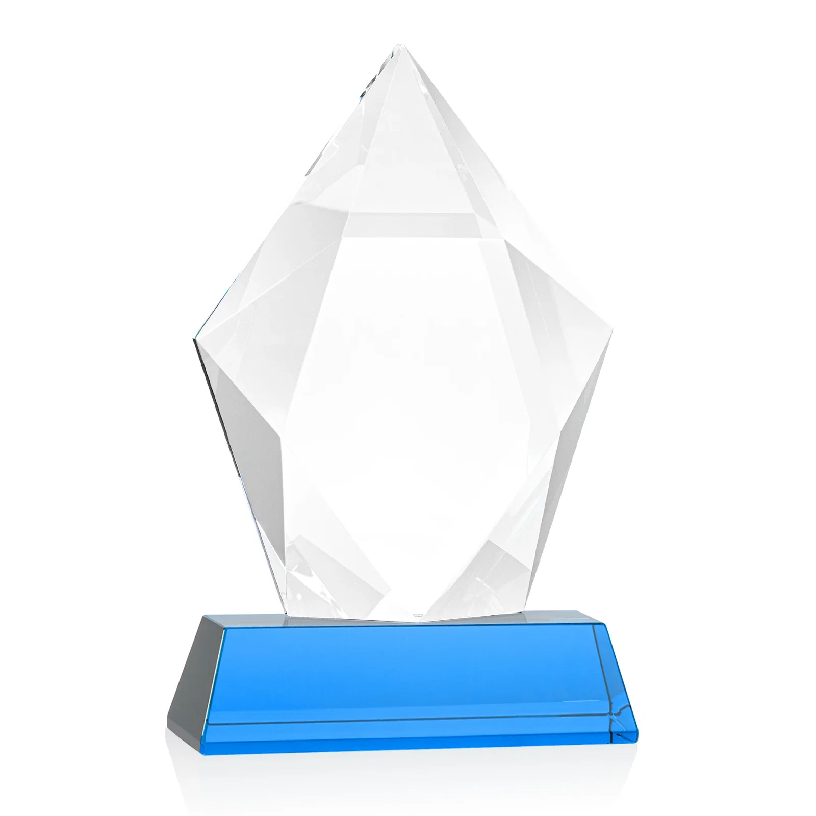 Customized Faceted Optical Crystal Pentagon Award on Tall Tapered Base, awards, with your logo for sales achievement awards