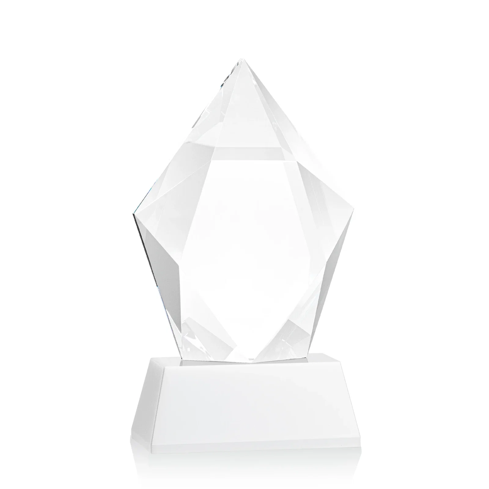 Customized Faceted Optical Crystal Pentagon Award on Tall Tapered Base, awards, with your logo for team milestone celebrations