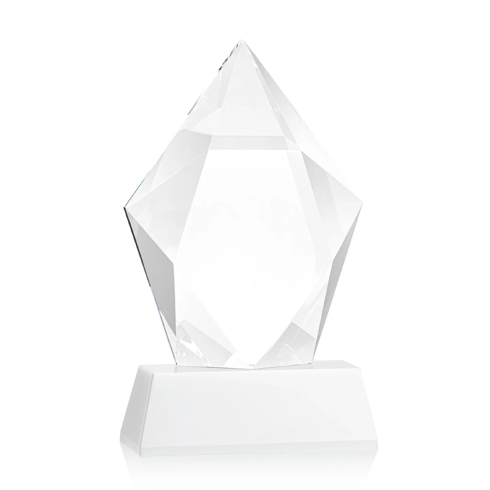 Customized Faceted Optical Crystal Pentagon Award on Tall Tapered Base, awards, with your logo for donor appreciation