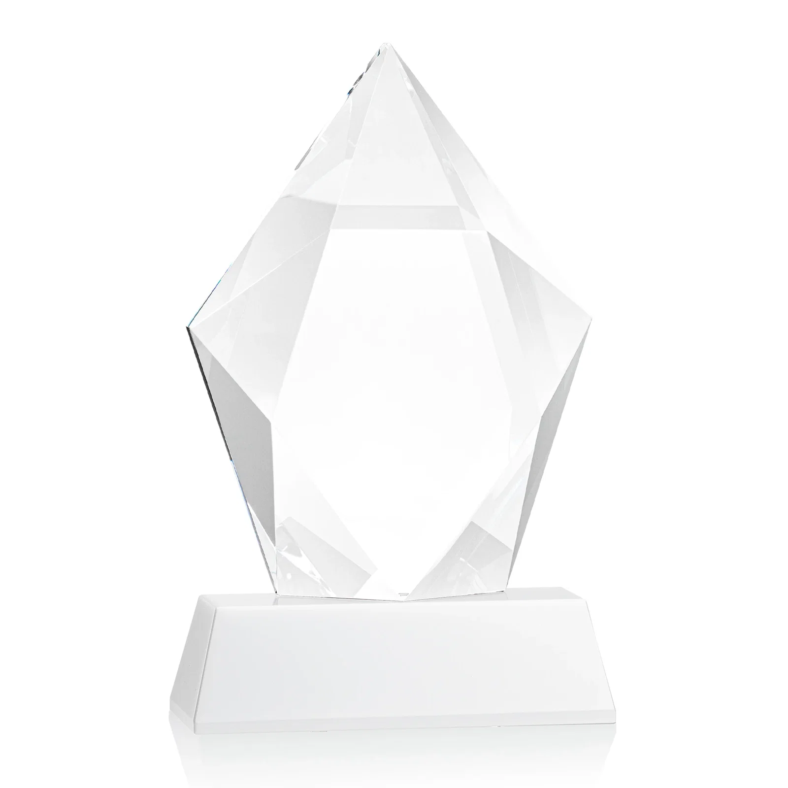 Customized Faceted Optical Crystal Pentagon Award on Tall Tapered Base, awards, with your logo for graduation ceremonies