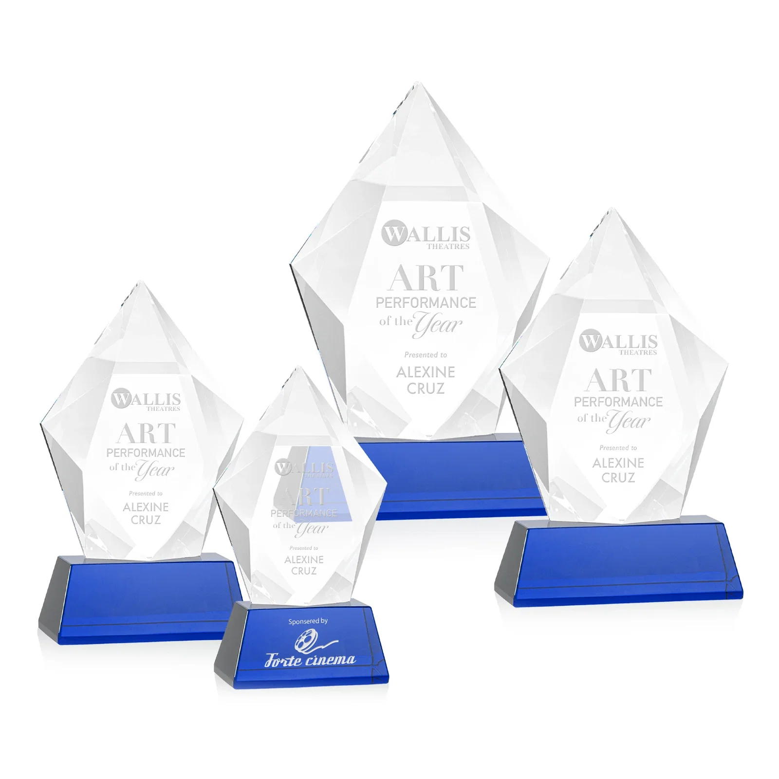 Personalized Faceted Optical Crystal Pentagon Award on Tall Tapered Base, awards for safety achievement programs