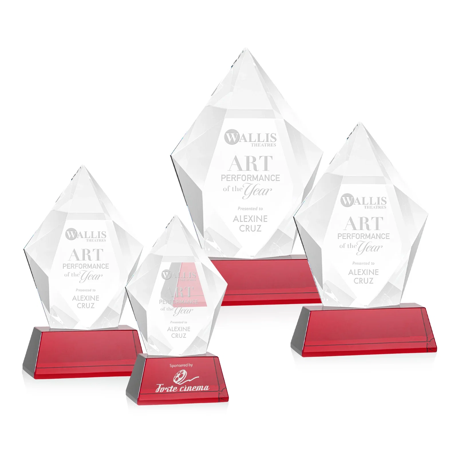 Promotional Faceted Optical Crystal Pentagon Award on Tall Tapered Base, awards for corporate award ceremonies