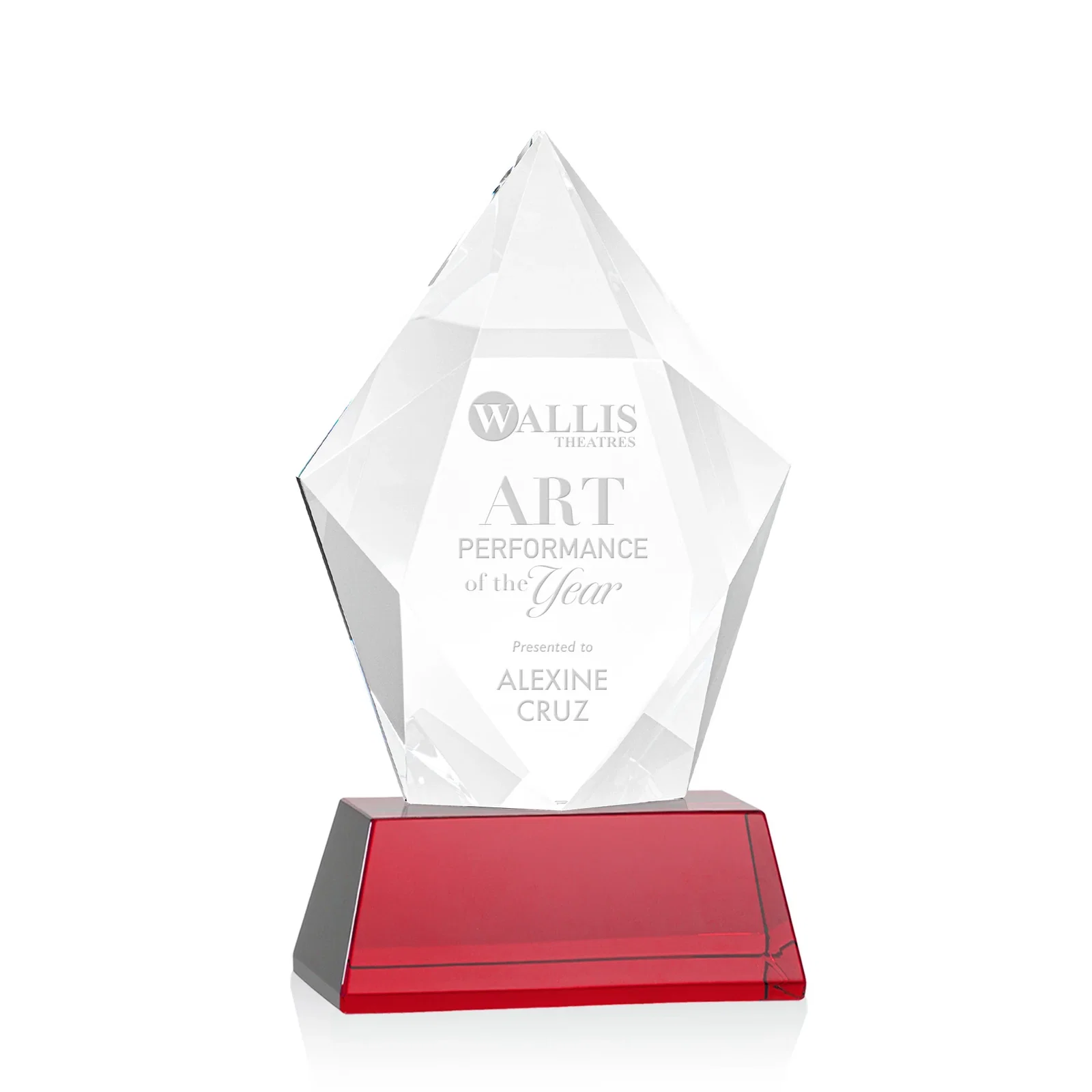 Promotional Faceted Optical Crystal Pentagon Award on Tall Tapered Base, awards for sales achievement awards