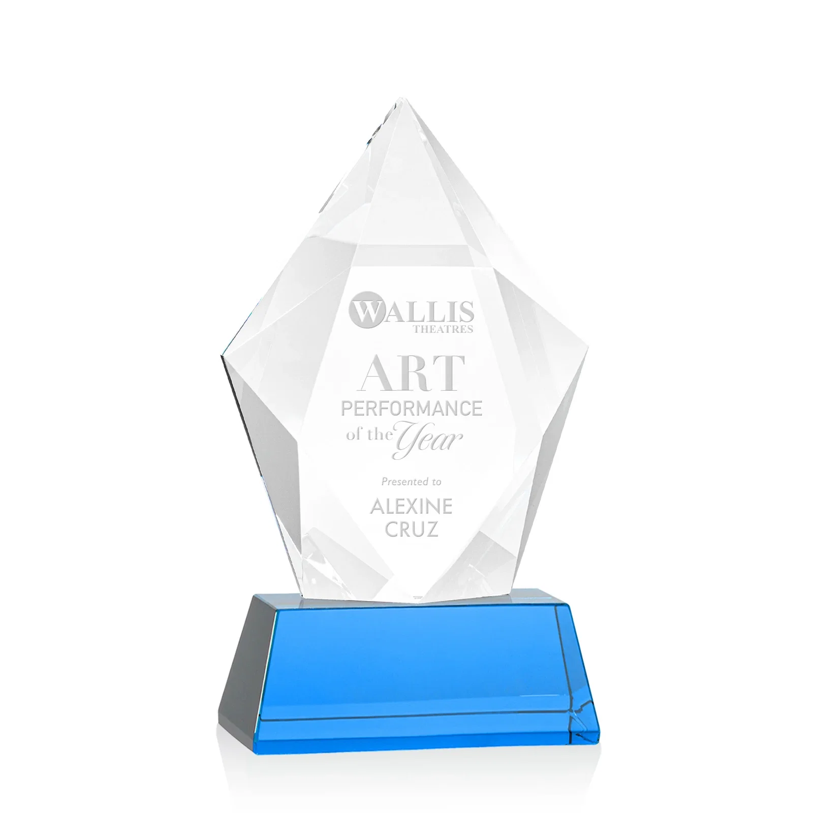 Promotional Faceted Optical Crystal Pentagon Award on Tall Tapered Base, awards for safety achievement programs