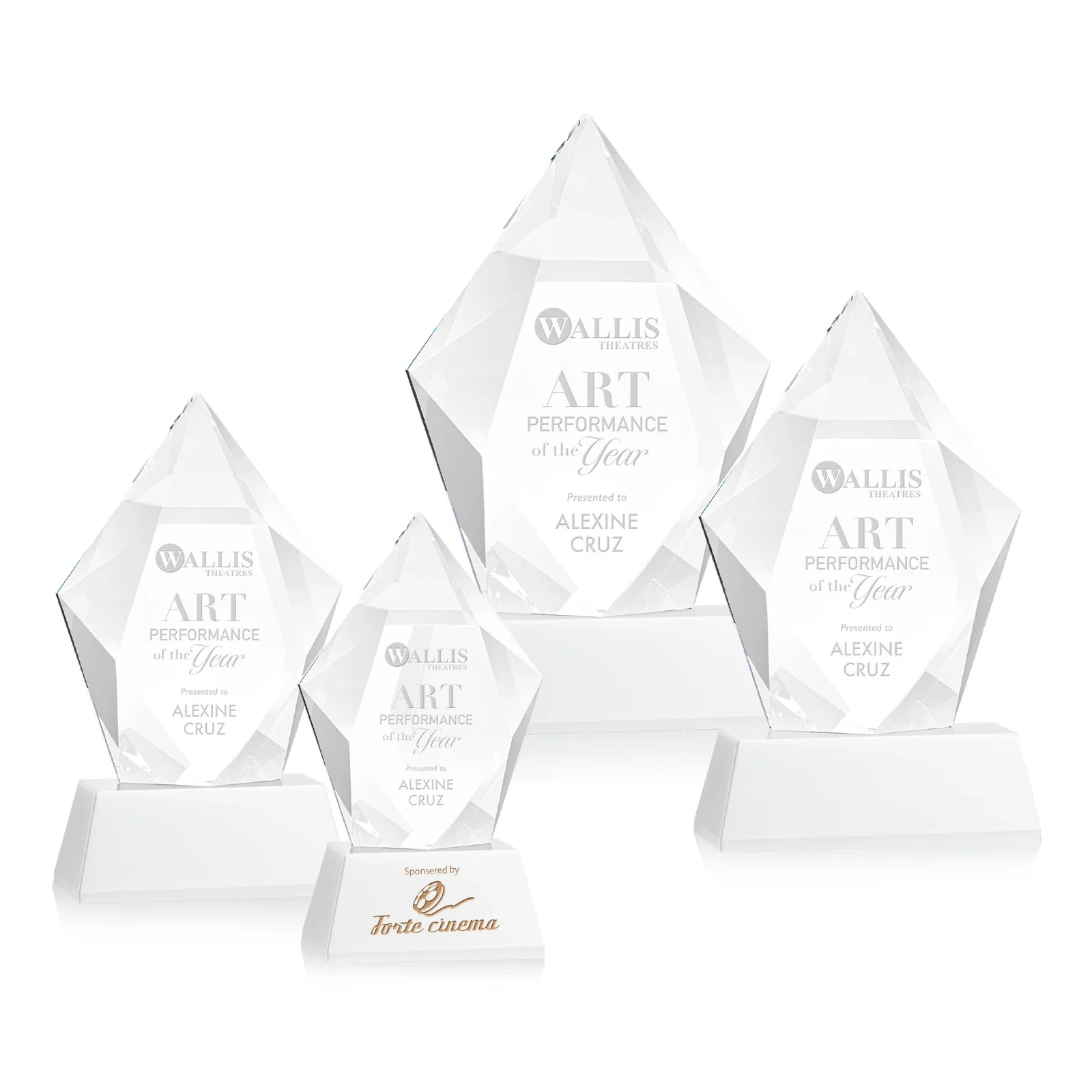 Promotional Faceted Optical Crystal Pentagon Award on Tall Tapered Base, awards for company anniversary events