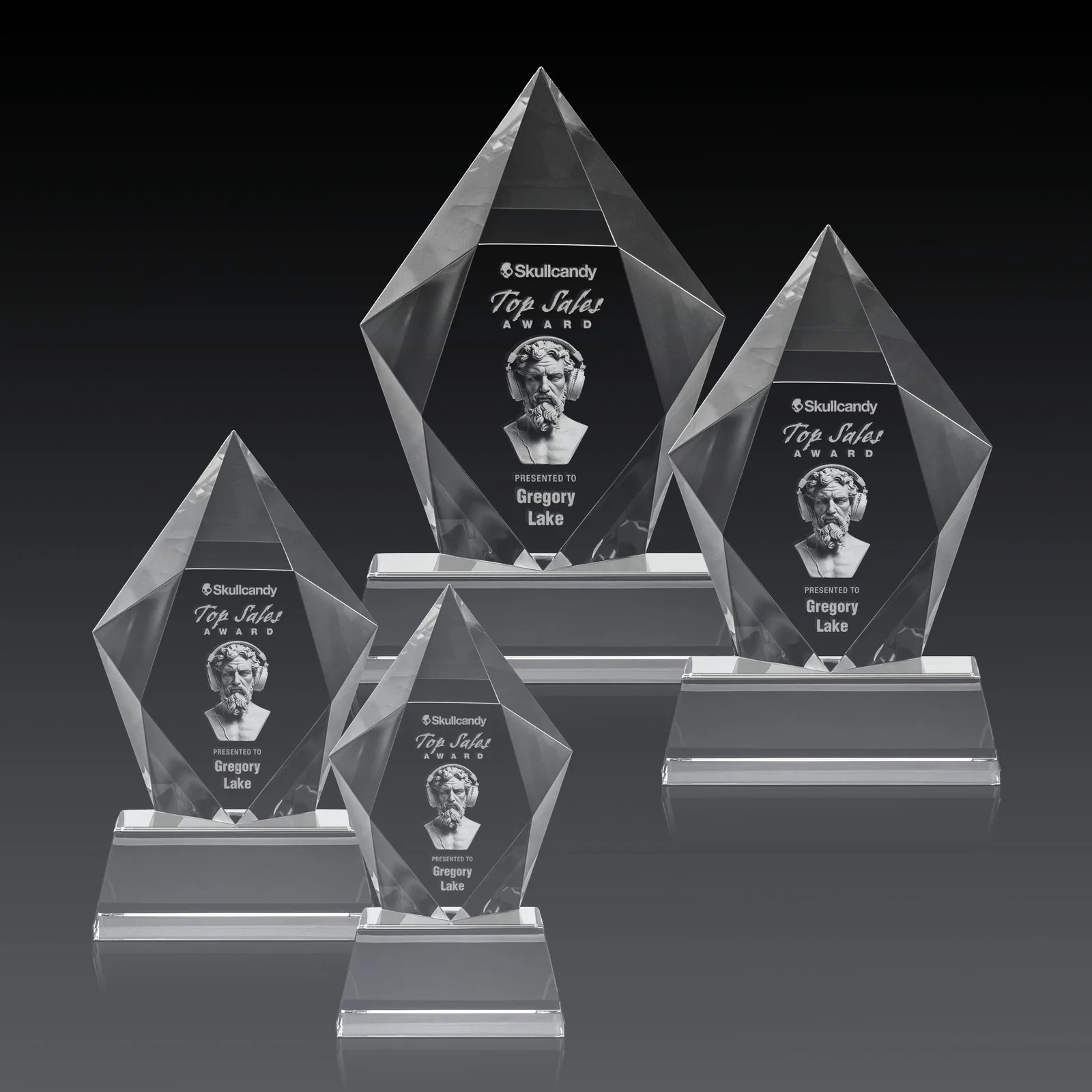 Custom Faceted Optical Crystal Pentagon Award on Tall Tapered Base, awards, with your logo for corporate award ceremonies