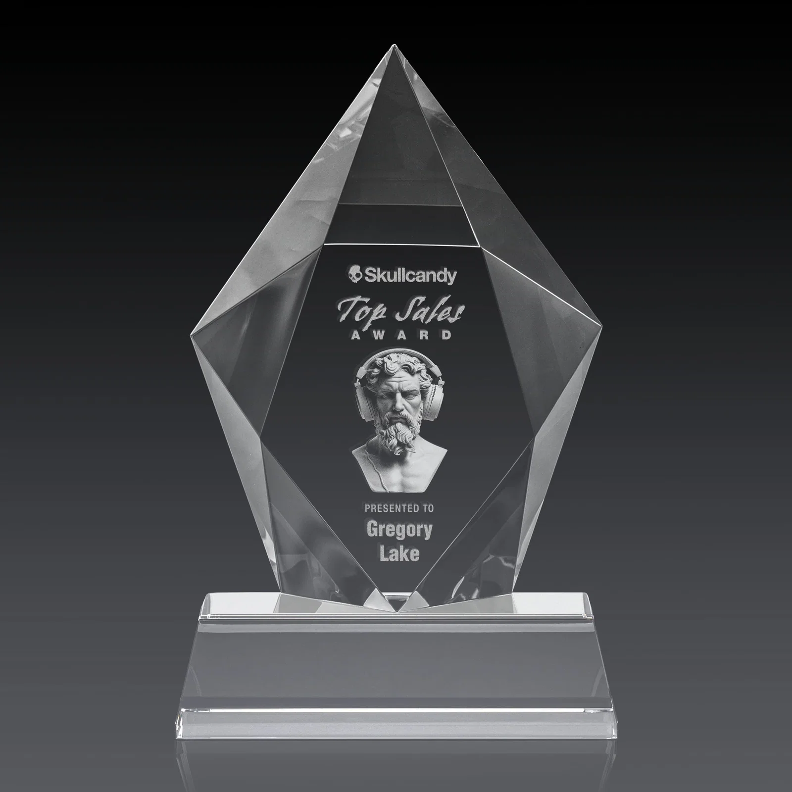 Custom Faceted Optical Crystal Pentagon Award on Tall Tapered Base, awards, with your logo for team milestone celebrations