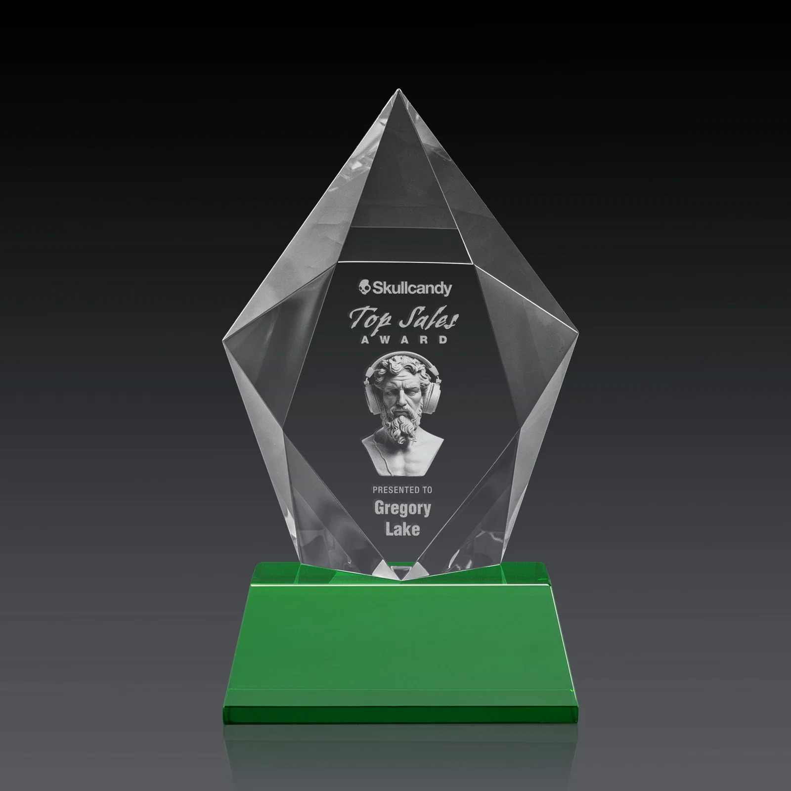 Custom Faceted Optical Crystal Pentagon Award on Tall Tapered Base, awards, with your logo for safety achievement programs