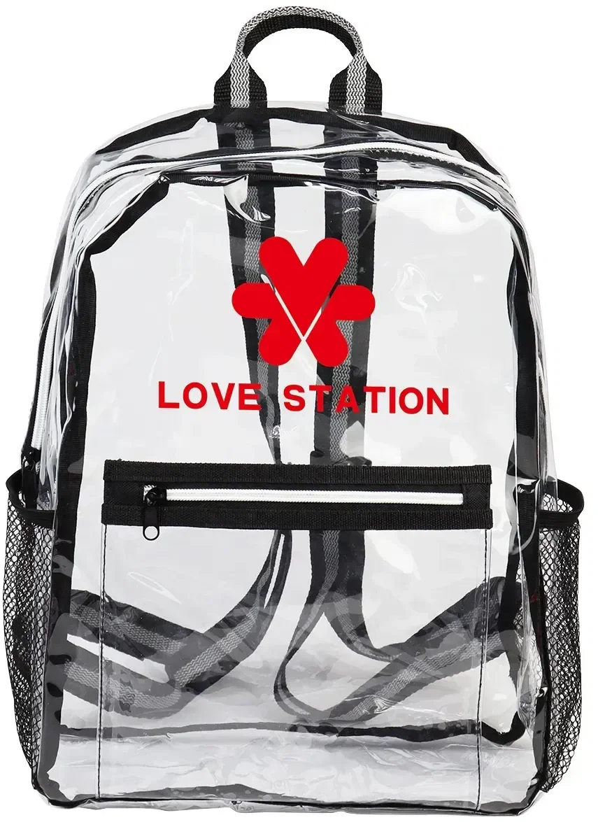 Diamond Clear TPU Zippered Bag, custom clear crossbody with logo, front view