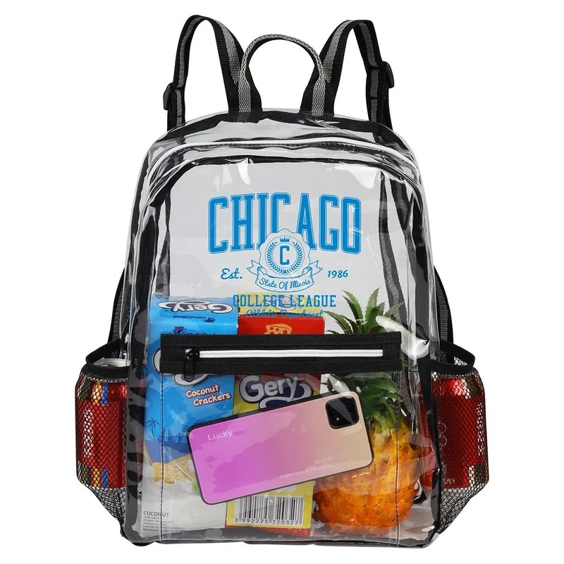 Promotional Diamond clear TPU zippered bag, adjustable strap detail