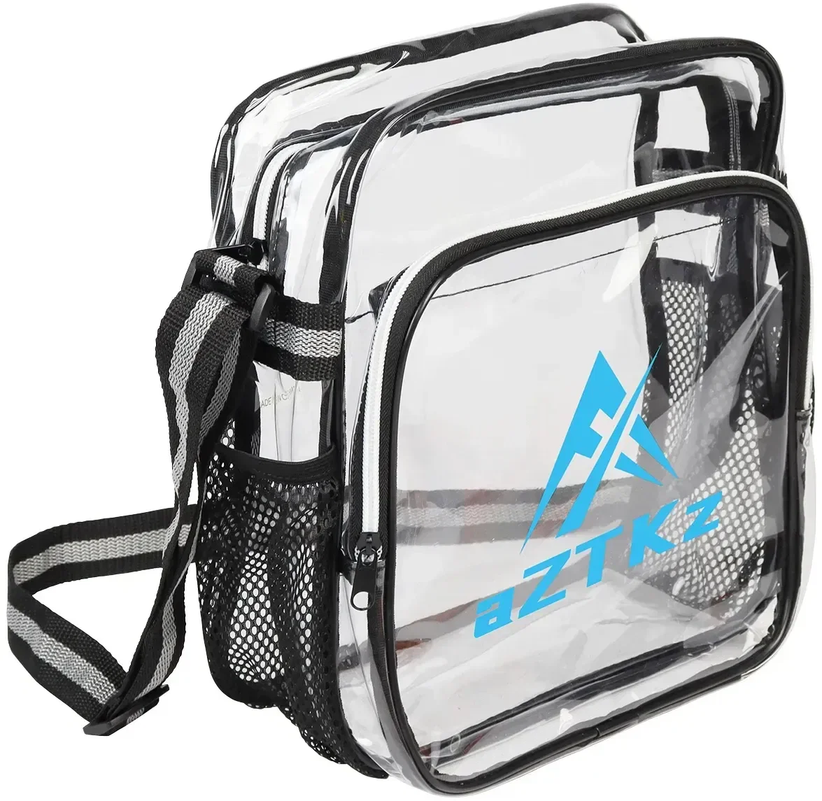 Custom clear TPU zippered crossbody bag, style two, front view