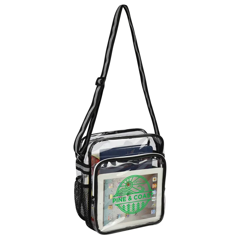 Custom Diamond clear TPU crossbody worn over the shoulder, lifestyle shot