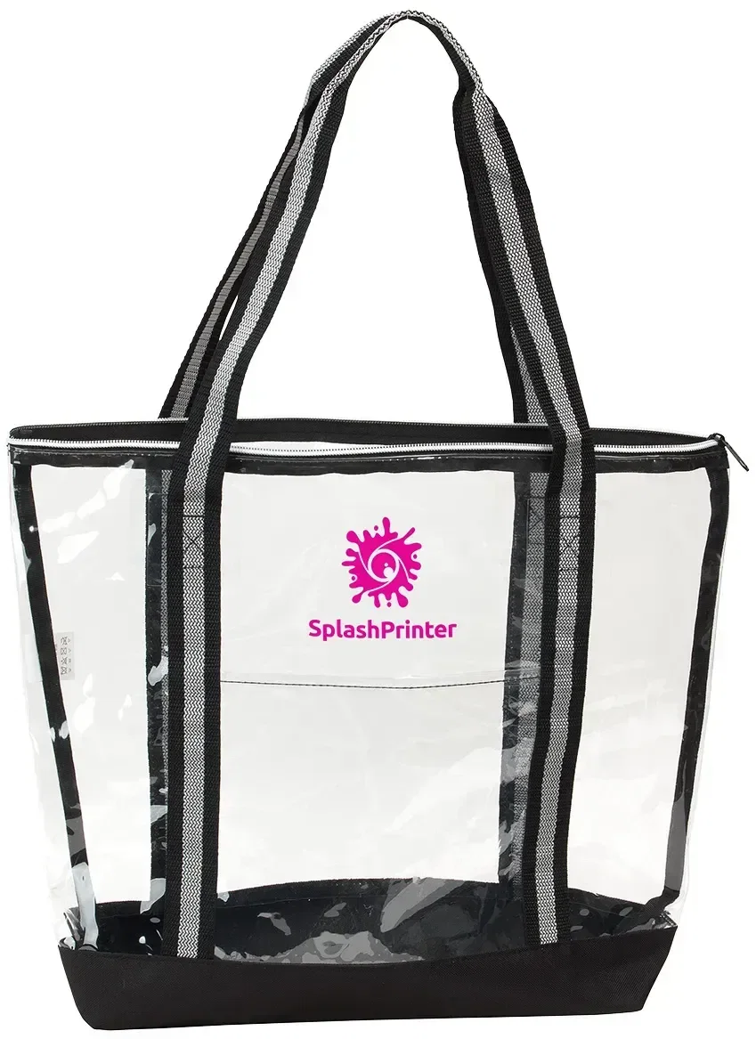 Diamond Clear TPU Zippered Tote, custom clear tote with zip top and logo, front view