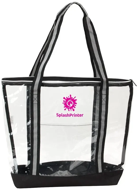 Diamond Clear TPU Zippered Tote, custom clear tote with zip top and logo, front view
