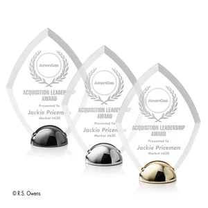 Beveled Acrylic Diamond Award on Cast Metal Hemisphere Base