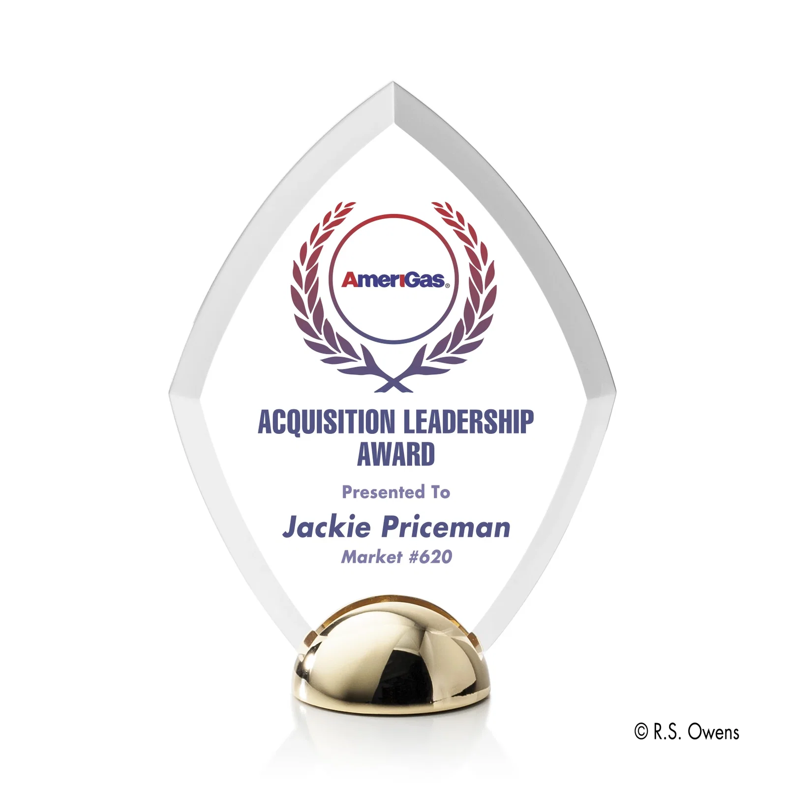 Custom Beveled Acrylic Diamond Award on Cast Metal Hemisphere Base for donor appreciation