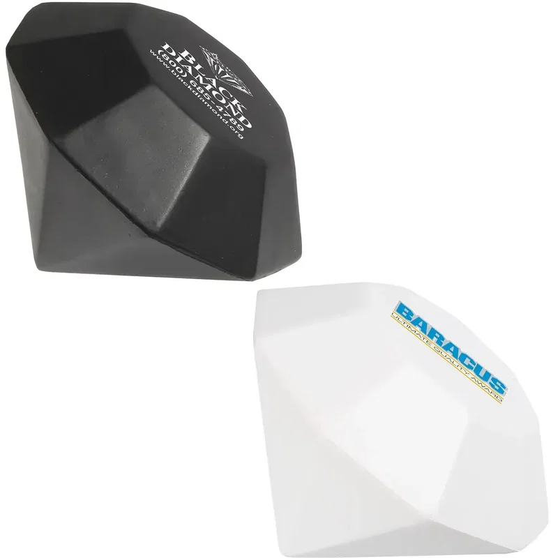 Custom Diamond Stress Reliever, promotional cut-gem shaped foam squeeze toy front view with logo