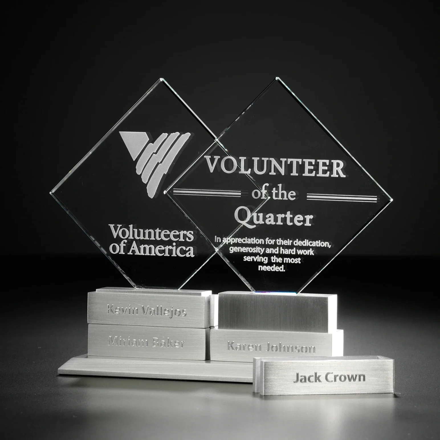 Custom Starfire Crystal Diamond Tower Perpetual Award With Four Bars for employee recognition