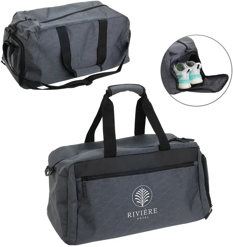 Diamondback Heathered Travel Duffel, custom promotional duffel bag front view with logo