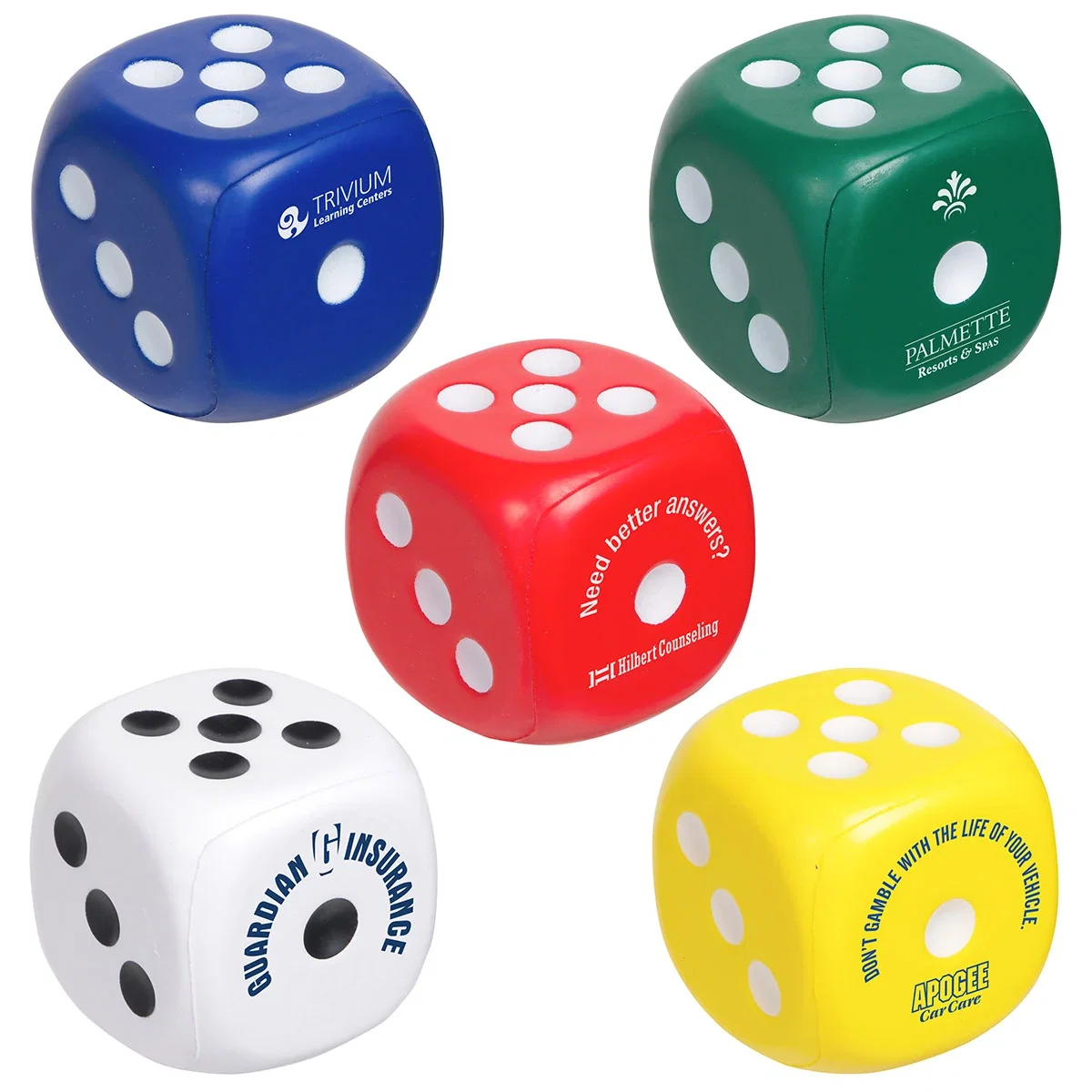 Dice shaped polyurethane stress reliever cube, 2-1/4 inches per side