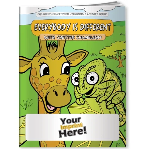 Chester Chameleon Everybody is Different coloring book cover, kids diversity giveaway