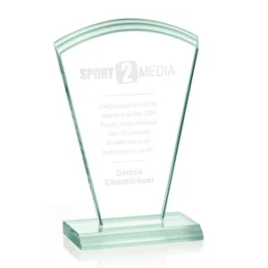 Jade Glass Award With a Curved Silhouette and Layered Top Edge
