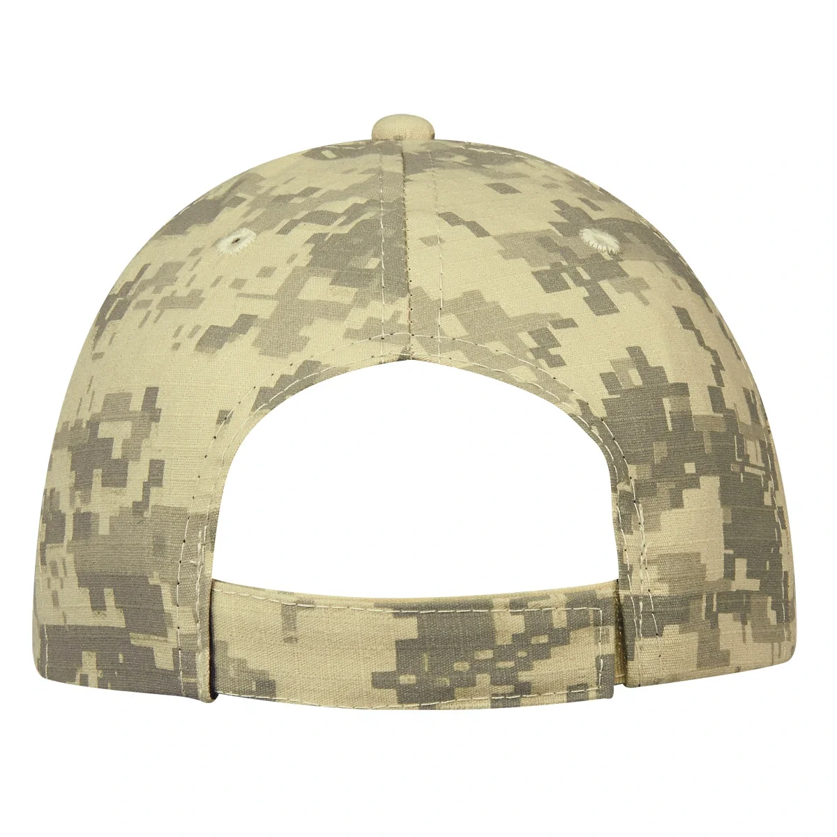 Side profile of the camo hat and its shaped visor