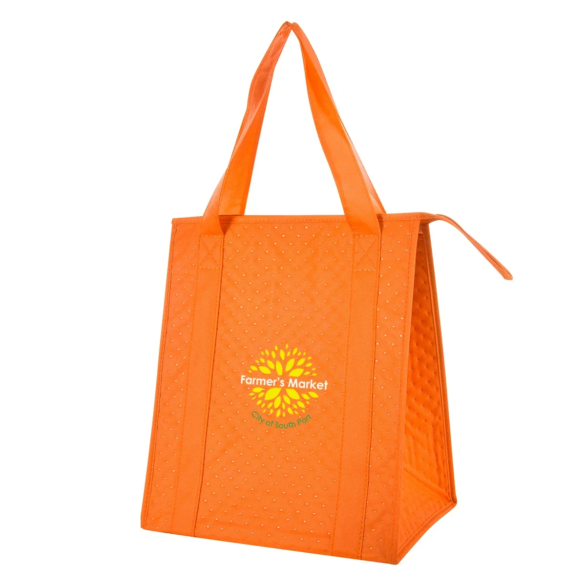 Shopper carrying the cooler by both handles