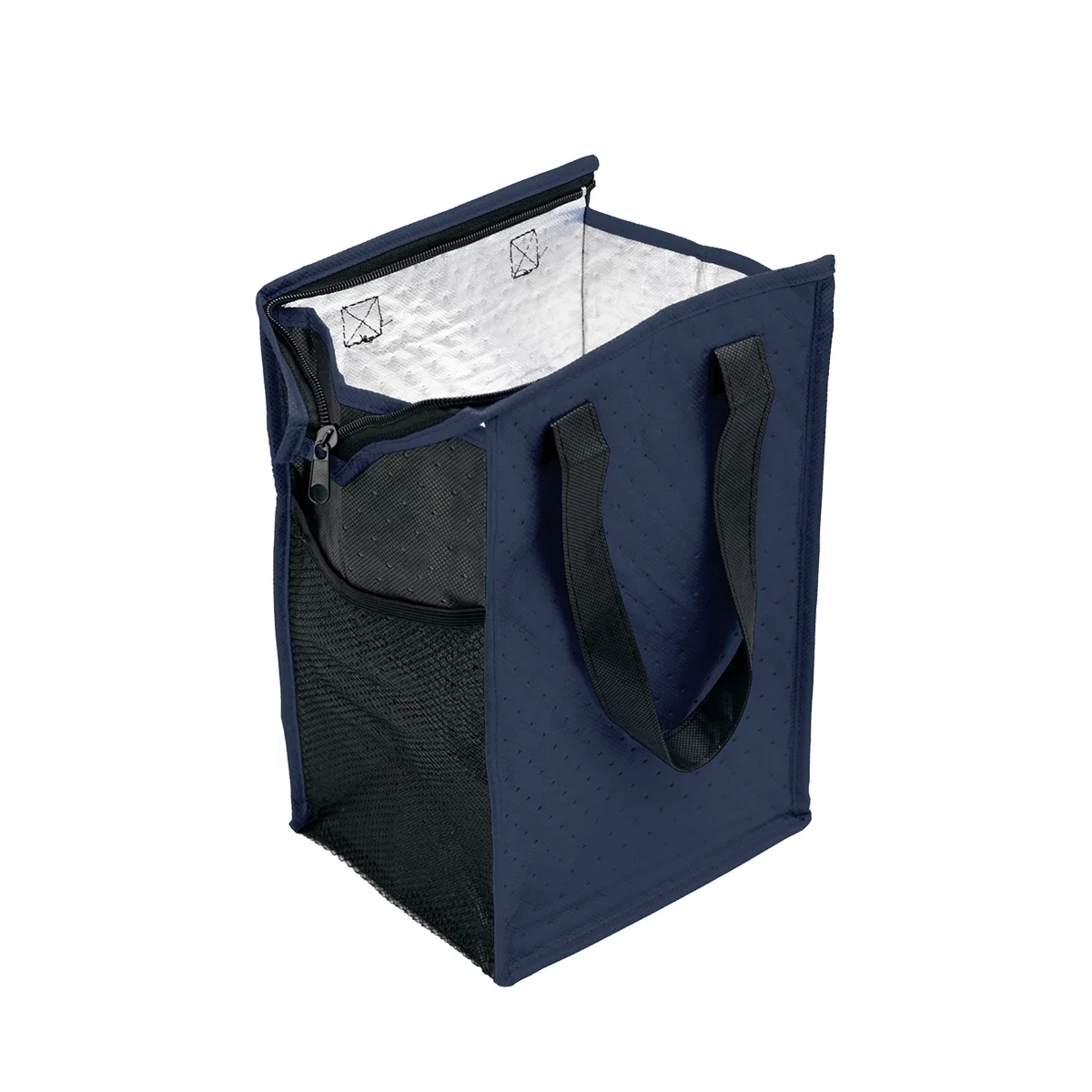 Outer surface of the cooler tote with the side gusset facing the camera