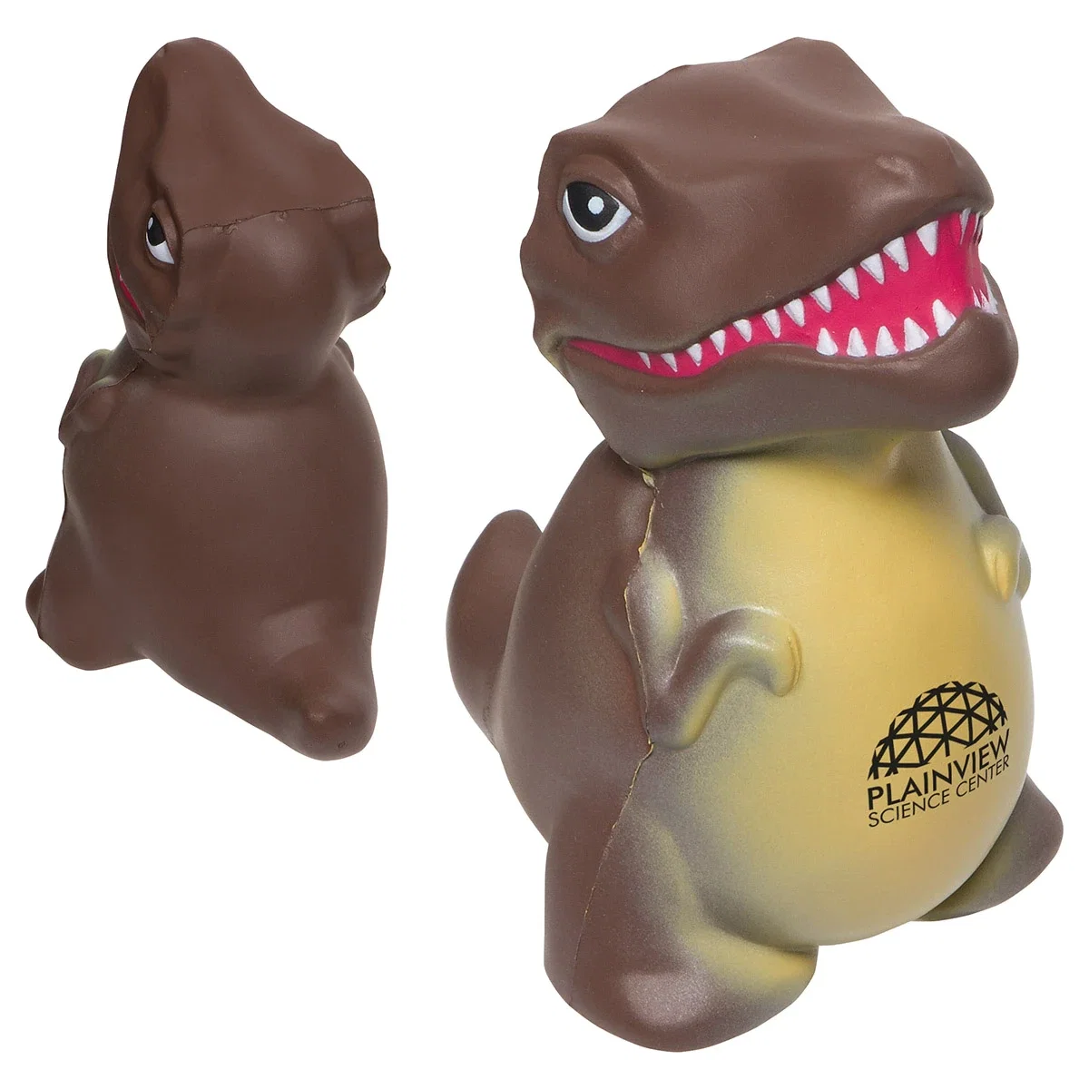 Dinosaur shaped polyurethane stress reliever with front and back pad-print areas