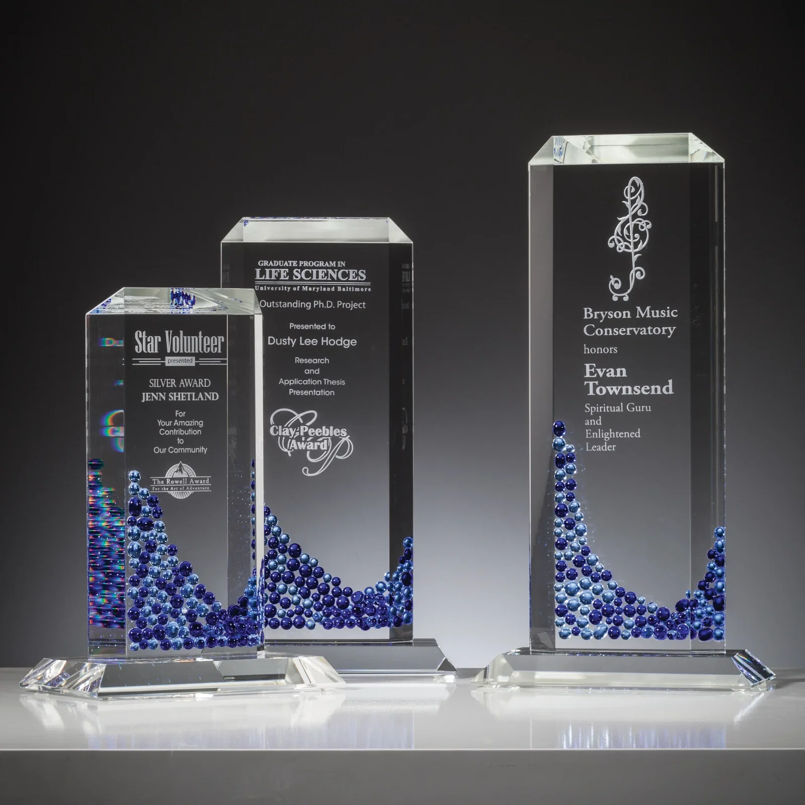 Custom Starfire Crystal Tower Award With Double-Sided Sapphire Mosaic for employee recognition