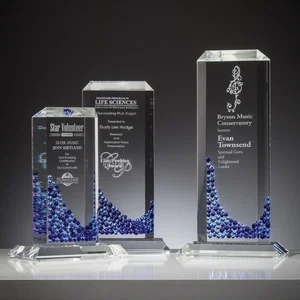 Starfire Crystal Tower Award With Double-Sided Sapphire Mosaic