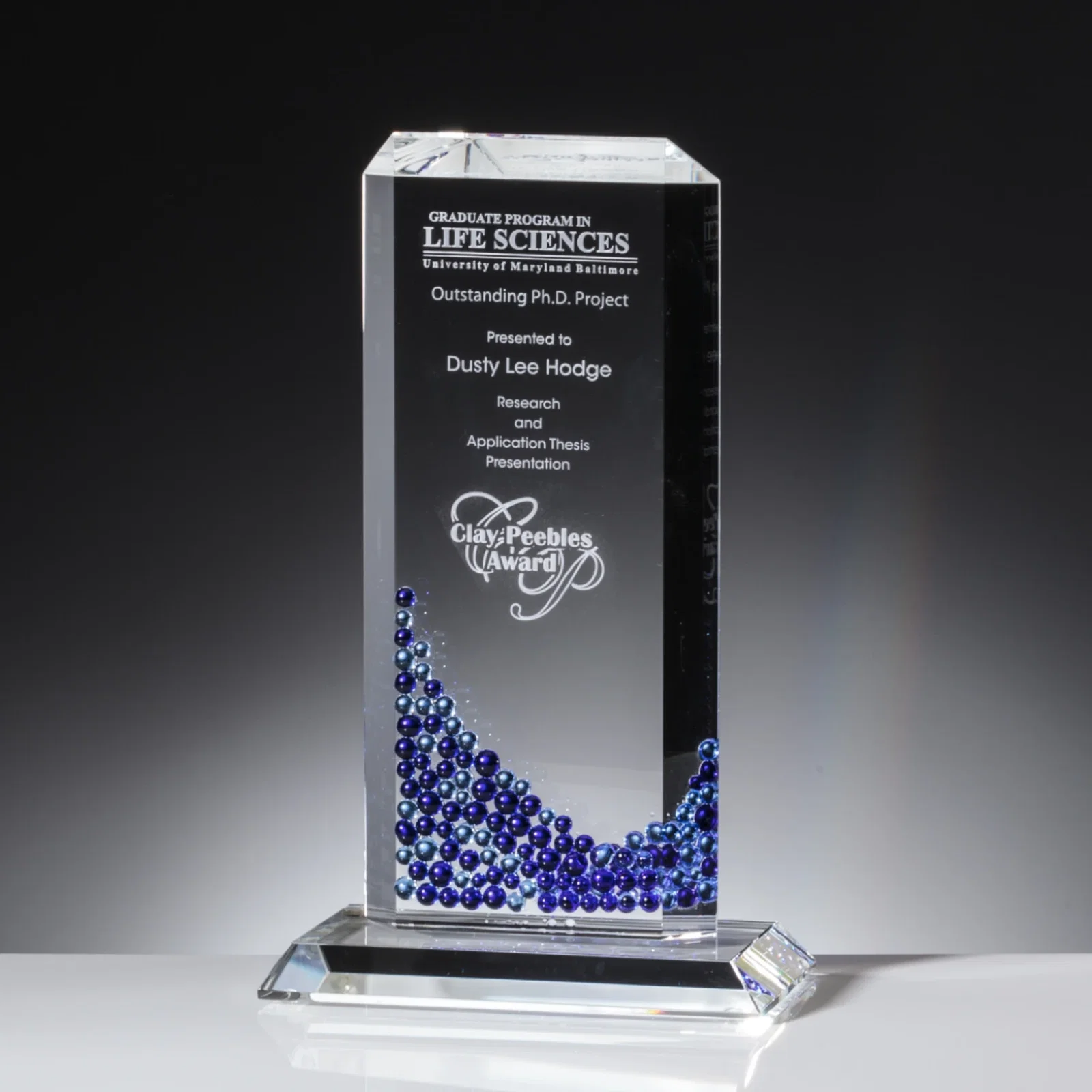 Custom Starfire Crystal Tower Award With Double-Sided Sapphire Mosaic for corporate award ceremonies