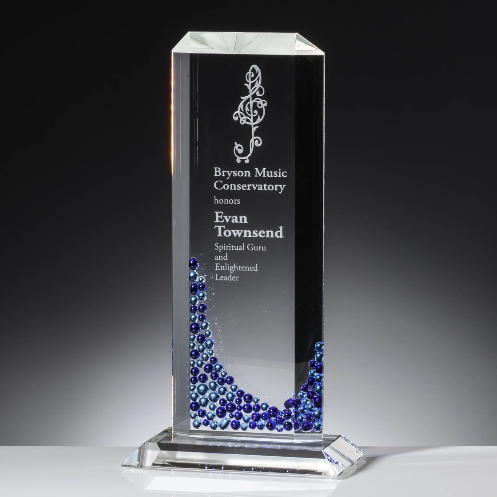 Custom Starfire Crystal Tower Award With Double-Sided Sapphire Mosaic for service anniversary gifts