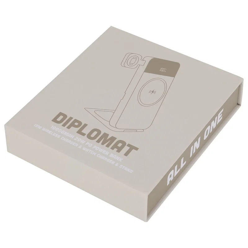 Retail packaging for the Diplomat 10000mAh Wireless Power Bank