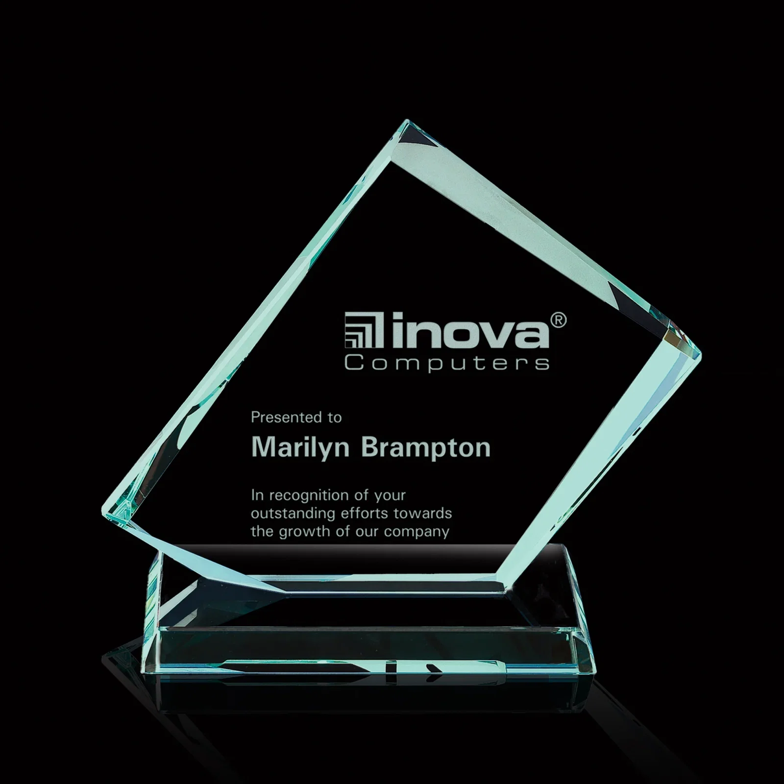 Custom Jade Glass Wedge Award With Alternating Front-Back Bevels for corporate award ceremonies