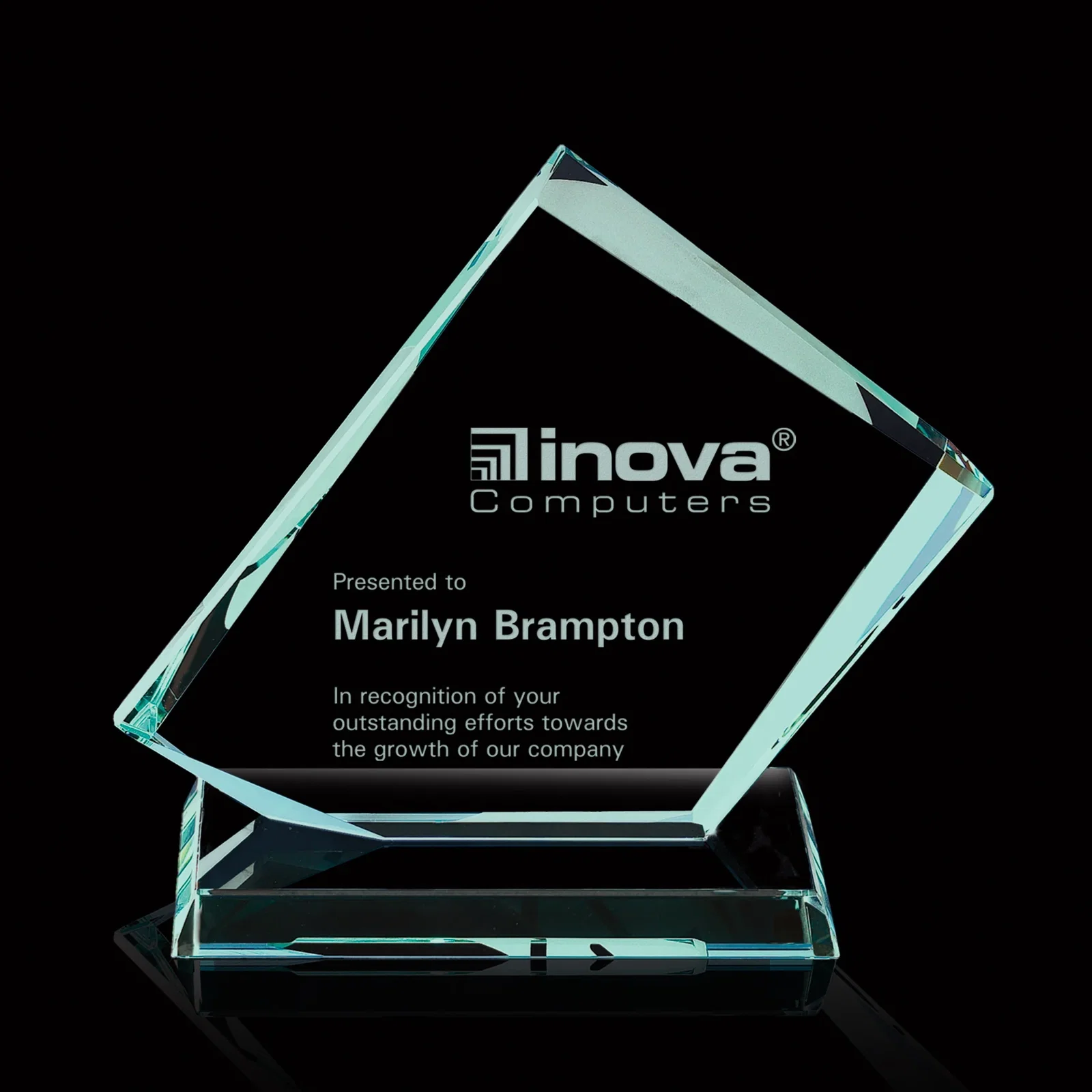 Custom Jade Glass Wedge Award With Alternating Front-Back Bevels for service anniversary gifts