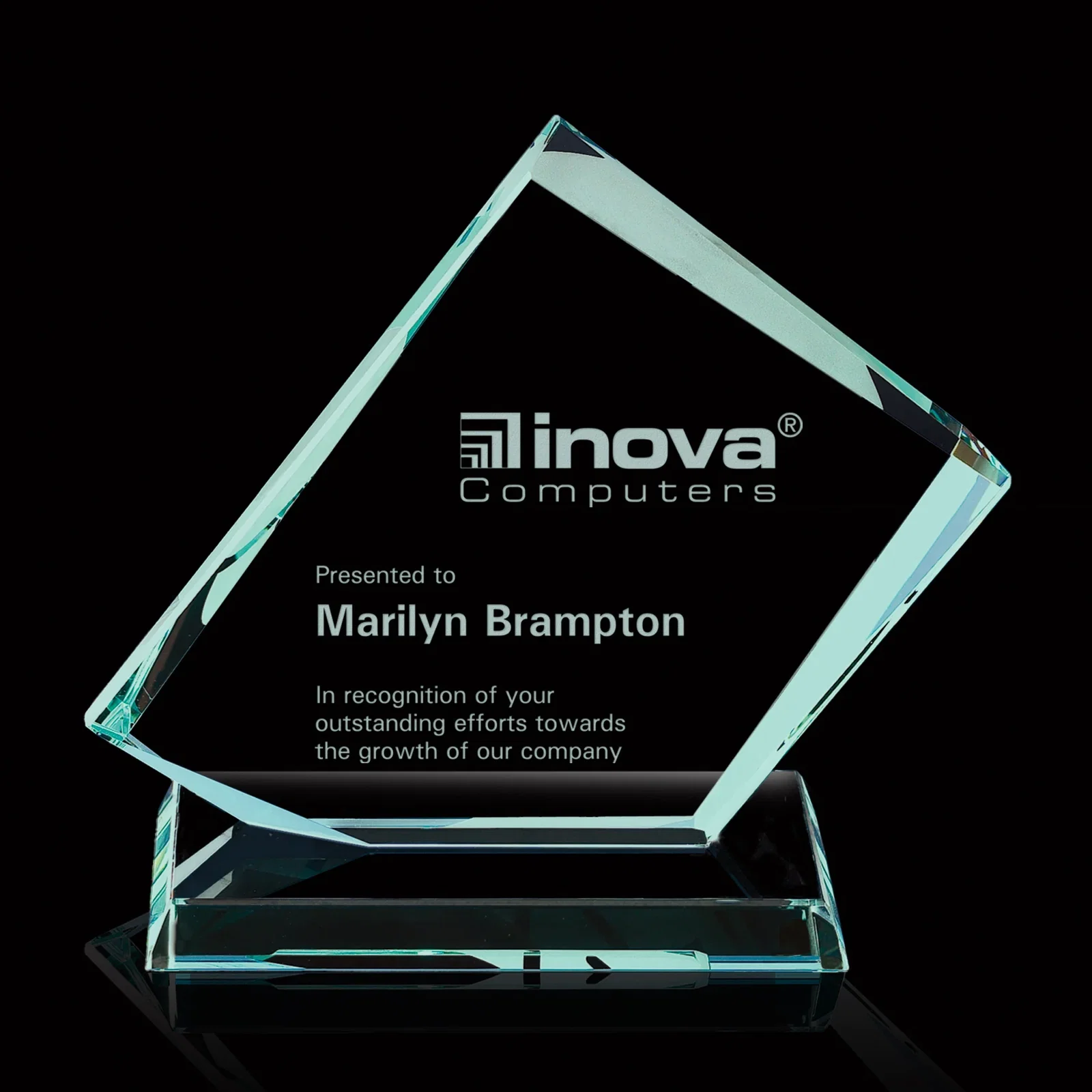 Custom Jade Glass Wedge Award With Alternating Front-Back Bevels for sales achievement awards