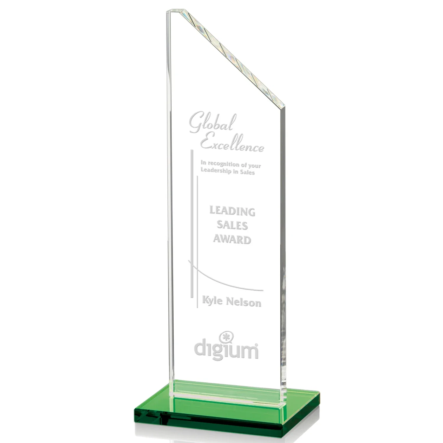 Personalized Starfire Crystal Peak Award on White Crystal Base, awards for sales achievement awards