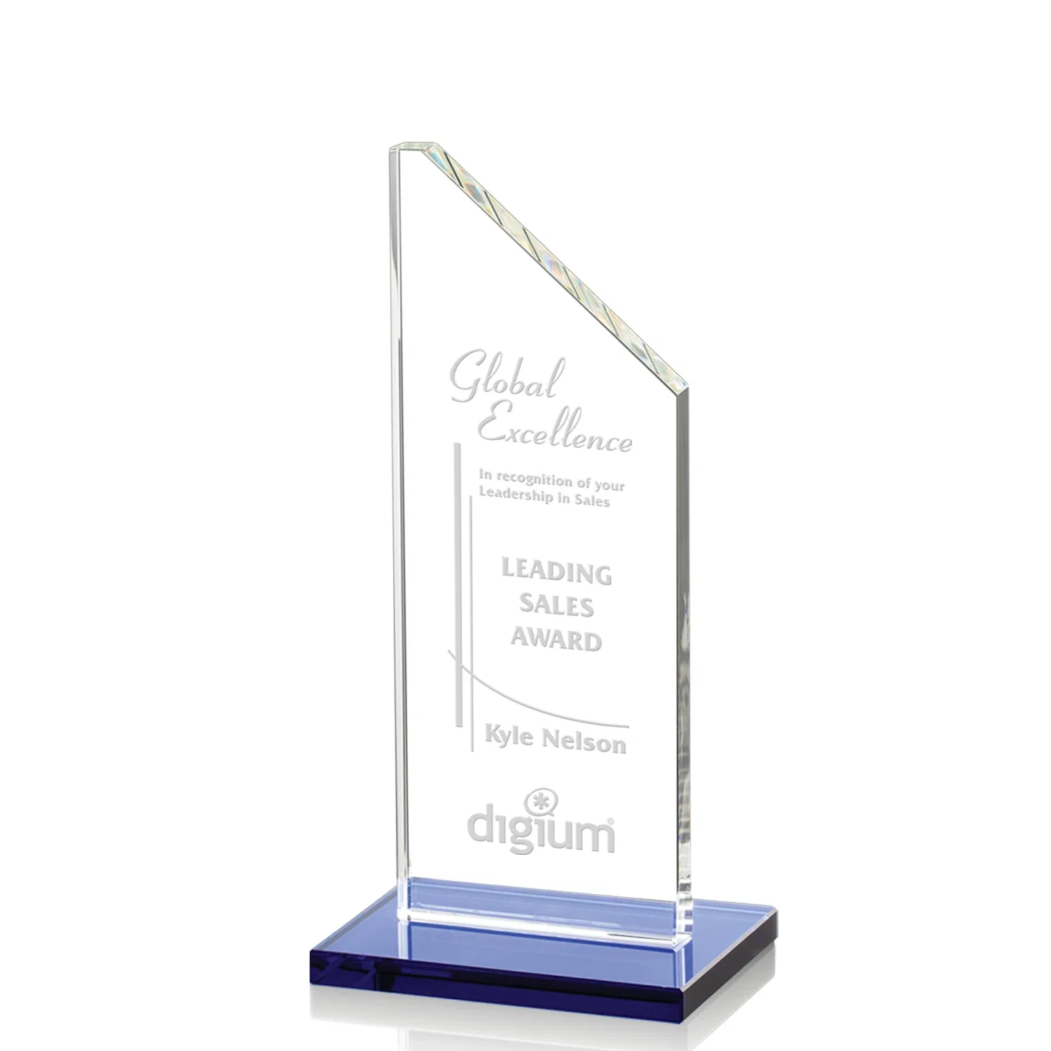Personalized Starfire Crystal Peak Award on White Crystal Base, awards for donor appreciation