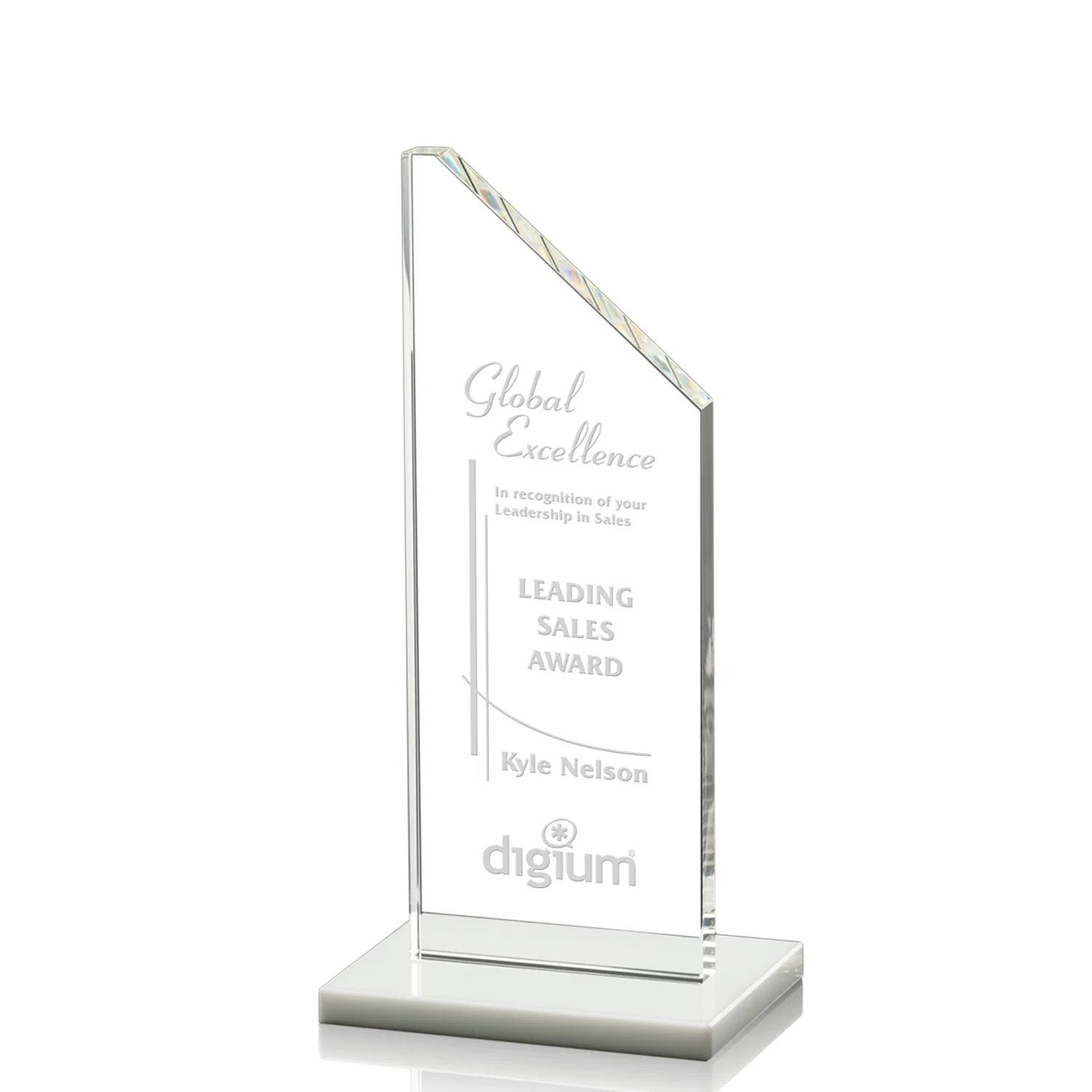 Custom Starfire Crystal Peak Award on White Crystal Base, awards for service anniversary gifts